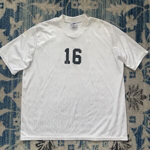 Vintage Dynamic Team Sports Soccer Jersey USA Made Shiny V Neck #16 White EUC